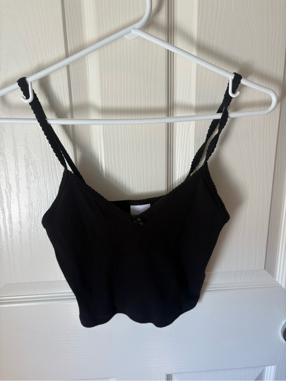 TNA Black Ribbed Cropped Cami with Lace Trim